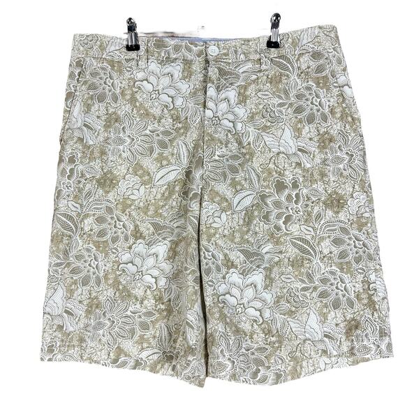 Club Room Men Shorts Size 32 Olive White Floral Flat Front Chinos Casual Coastal - Picture 7 of 12